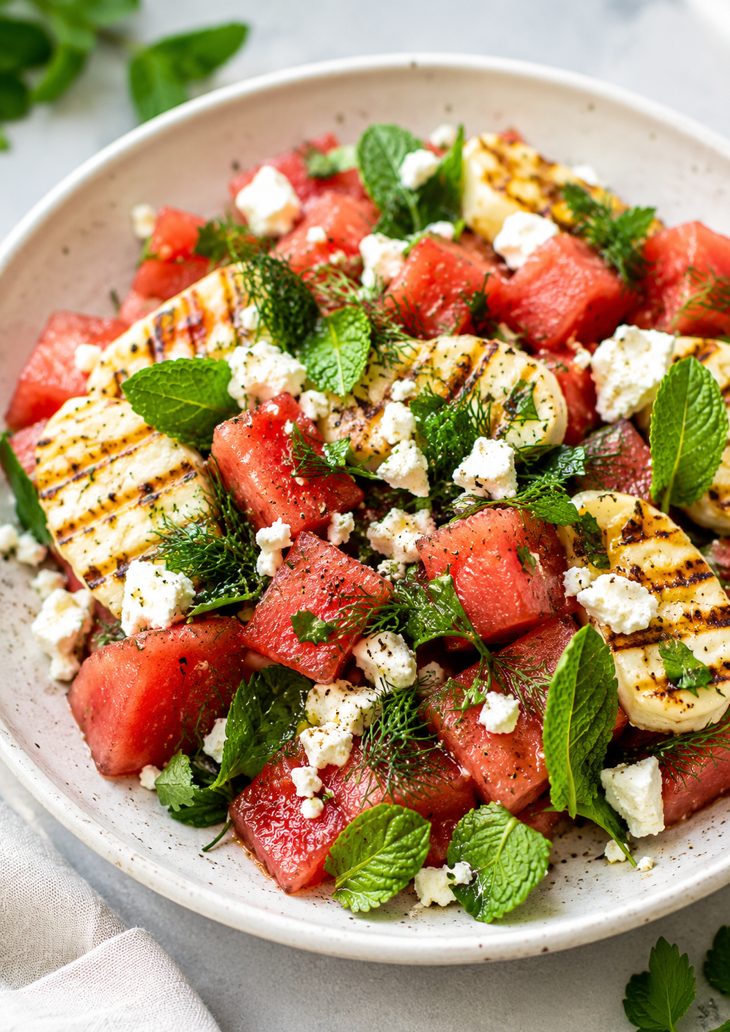 Watermelon, Feta & Halloumi Salad