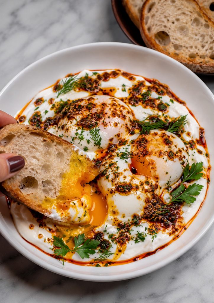 Çılbır (Turkish Poached Eggs with Whipped Yogurt & Chilli Butter)