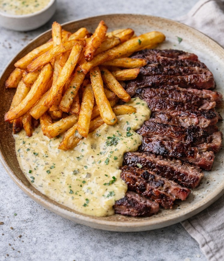 Steak Frites with Herbed Sauce